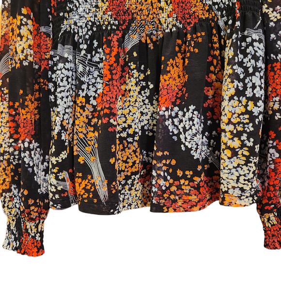 Anthropologie Akemi + Kin Andrea Smocked Floral Blouse Top, Puff Sleeves Small - Picture 13 of 14